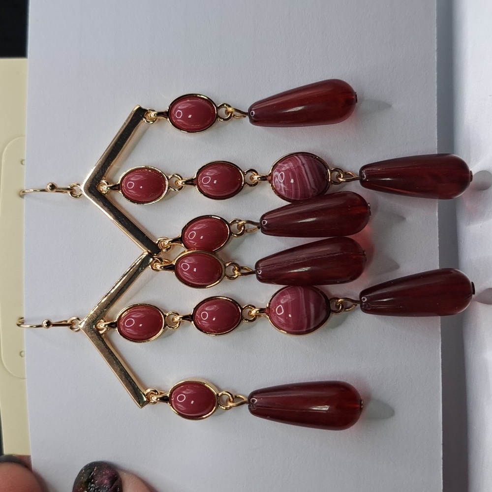 Gold and Red Chandelier Earrings